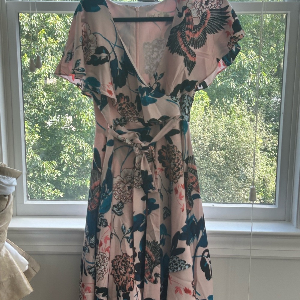 Eliza J, flutter high low faux wrap dress, size 8 - Picture 9 of 9